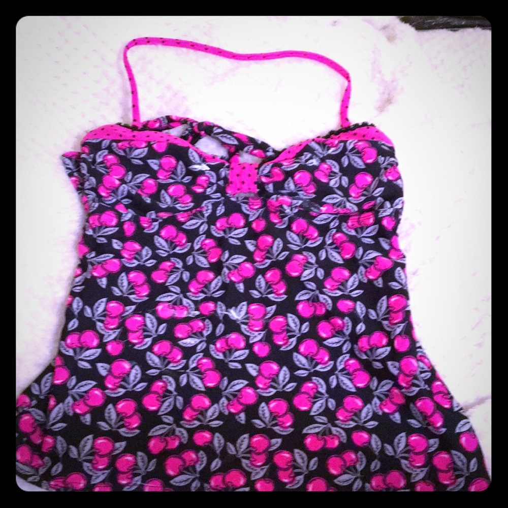 Cherry pink and black sexy swimsuit top